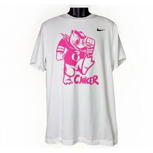 Oregon DUCKS Nike Stomp Out Cancer Shirt Mens Medium White Pink Dri-Fit Tee Crew